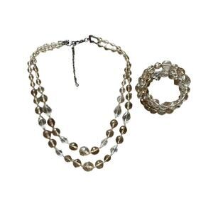 Double Tier Necklace and Bracelet Wrap style Amber/Clear Beads Whimsical Fairy